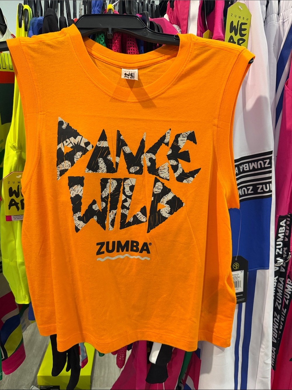 Zumba Fitness Orange "Dance Wild" Muscle Tank Cheetah Medium